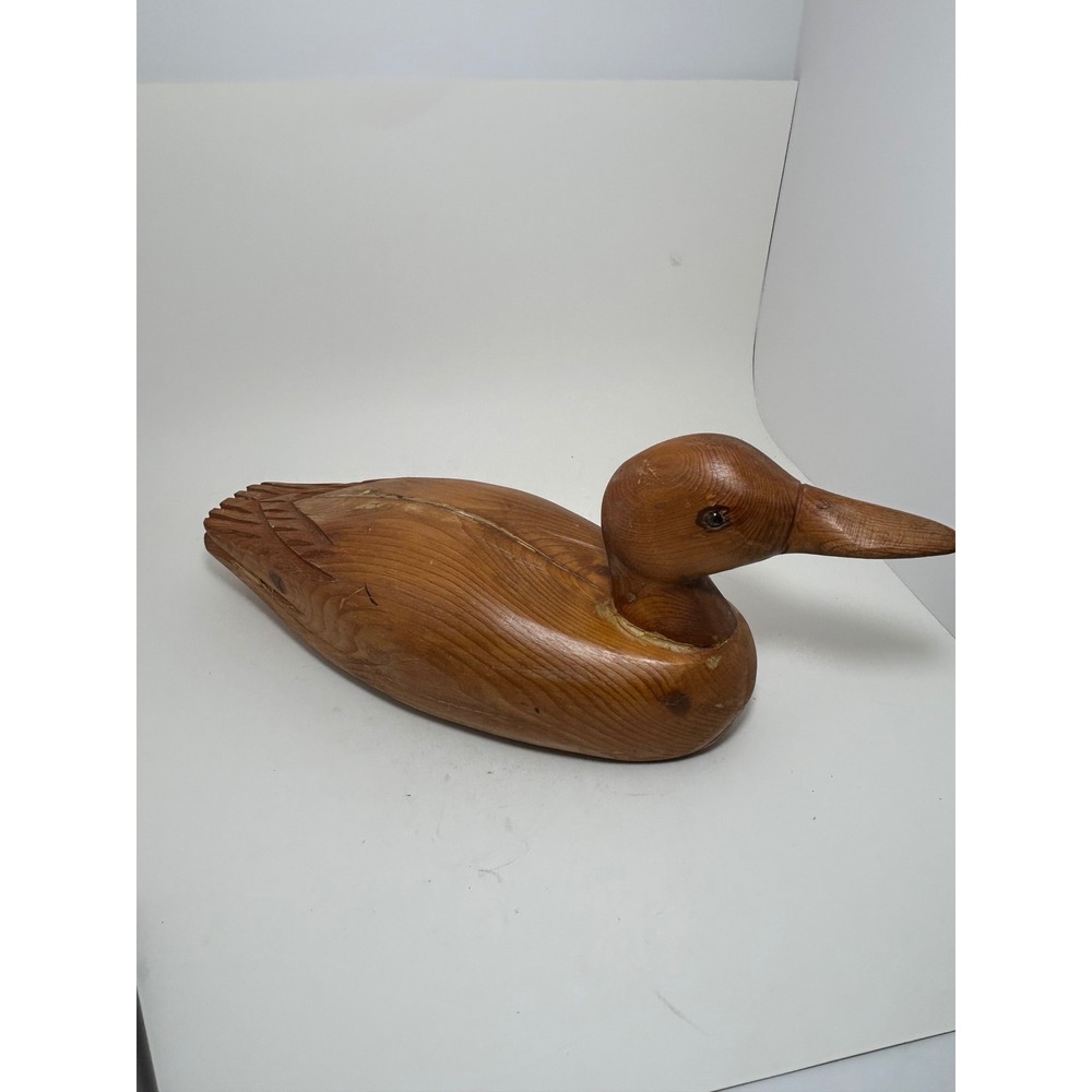 Vintage Hand Carved Wooden Duck Decoy Rustic Cabin Folk Art Home Decor Brown